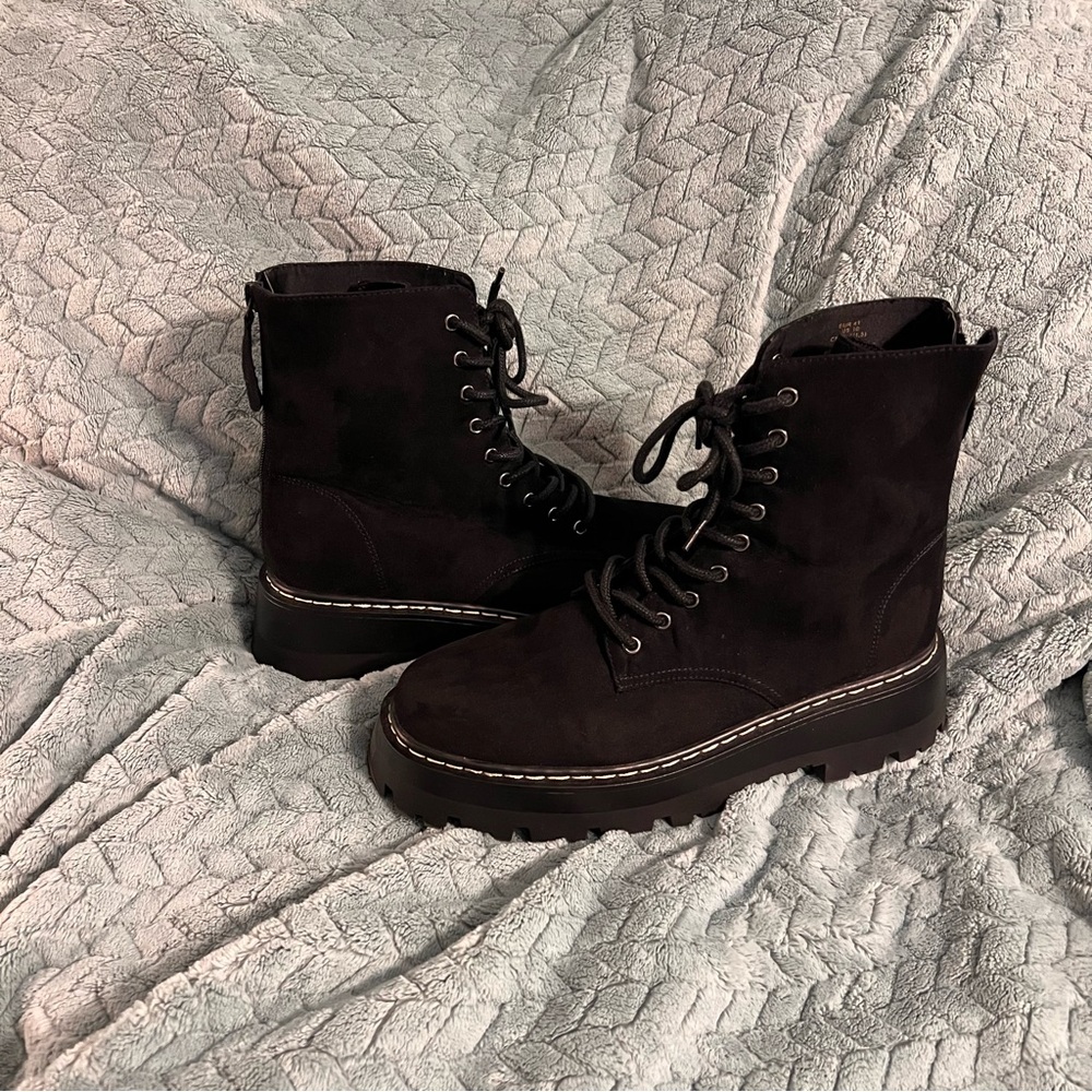 Black Lace-Up Combat Boots